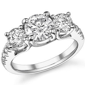 2.7ct (7.5mm/5mm) Round Brilliant Moissanite Trellis Three-Stone Ring