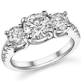 2.7ct (7.5mm/5mm) Round Brilliant Moissanite Trellis Three-Stone Ring