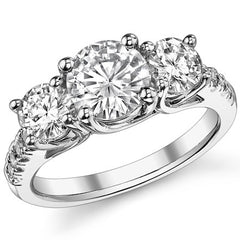 2.4ct (7mm/5mm) Round Brilliant Moissanite Trellis Three-Stone Ring