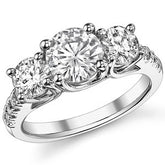 2.4ct (7mm/5mm) Round Brilliant Moissanite Trellis Three-Stone Ring
