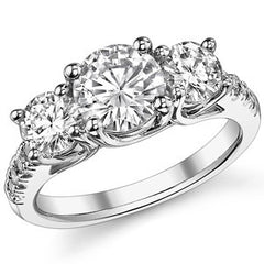 2.4ct (7mm/5mm) Round Brilliant Moissanite Trellis Three-Stone Ring