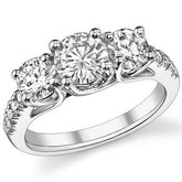 2.2ct (6.5mm/5mm) Round Brilliant Moissanite Trellis Three-Stone Ring