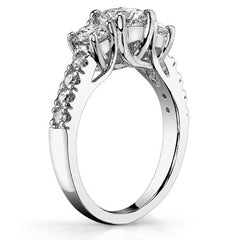 1.7ct (6.5mm/4mm) Round Brilliant Moissanite Trellis Three-Stone Ring