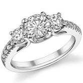 1.7ct (6.5mm/4mm) Round Brilliant Moissanite Trellis Three-Stone Ring