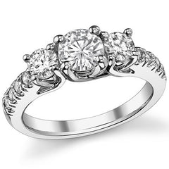 1.4ct (6mm/4mm) Round Brilliant Moissanite Trellis Three-Stone Ring