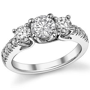 1.4ct (6mm/4mm) Round Brilliant Moissanite Trellis Three-Stone Ring