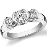 Round Brilliant Moissanite Semi-Bezel Three-Stone Ring