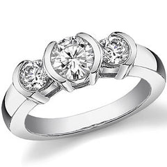 Round Brilliant Moissanite Semi-Bezel Three-Stone Ring