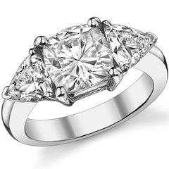 8mm/6mm Cushion & Trillion Moissanite Three-Stone Ring, 4.1ct