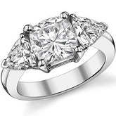 8mm/6mm Cushion & Trillion Moissanite Three-Stone Ring, 4.1ct