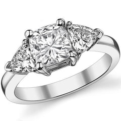 6.5mm/4.5mm Cushion & Trillion Moissanite Three-Stone Ring, 2.1ct