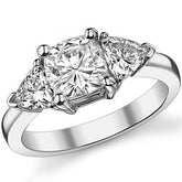 6.5mm/4.5mm Cushion & Trillion Moissanite Three-Stone Ring, 2.1ct