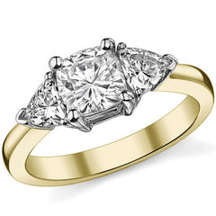 6mm/4.5mm Cushion & Trillion Moissanite Three-Stone Ring, 1.76ct