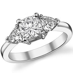 6mm/4.5mm Cushion & Trillion Moissanite Three-Stone Ring, 1.76ct