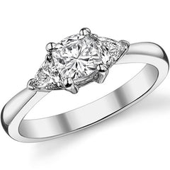 5mm/3.5mm Cushion & Trillion Moissanite Three-Stone Ring, 0.9ct