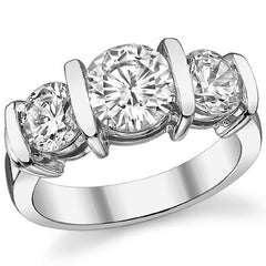 (3.5ct) 8mm/6mm Round Brilliant Moissanite Bar-set Three-Stone Ring