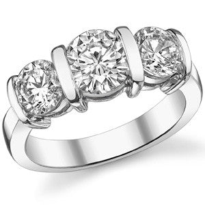 (3ct) 7.5mm/6mm Round Brilliant Moissanite Bar-set Three-Stone Ring