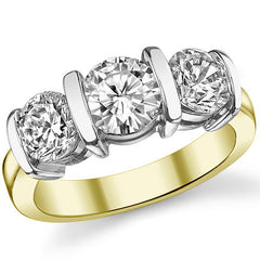 (2.5ct) 6.5mm/6mm Round Brilliant Moissanite Bar-set Three-Stone Ring