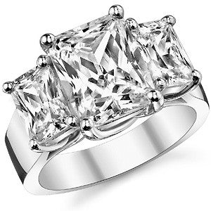 10x8mm, 7x5mm Radiant/Emerald Moissanite Trellis Three-Stone Ring