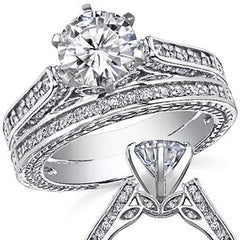 Round Brilliant Moissanite Antique Style Wedding Set