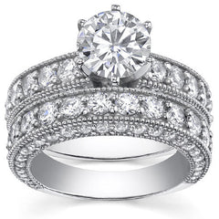 Round Brilliant Moissanite Antique Engagement Ring Setting, 2.6ct