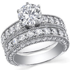 Round Brilliant Moissanite Antique Engagement Ring Setting, 2.6ct