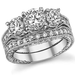 2.2ct (6.5mm,5mm) Round Brilliant Moissanite Antique Trellis 3-Stone Ring