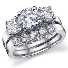 2.5ct (7.5mm,5mm) Round Brilliant Moissanite Three Stone Ring