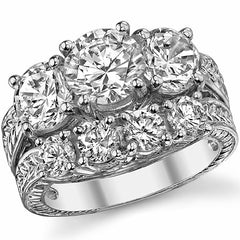3.5ct (7.5mm/6.5mm) Round Brilliant Moissanite Antique 3 Stone Ring