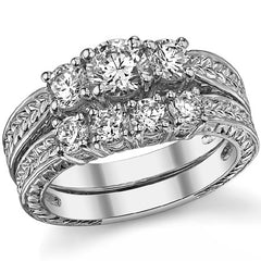 1ct (5mm/4mm) Round Brilliant Moissanite Antique 3 Stone Ring