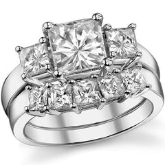 3.0ct (7mm/4mm) Princess cut Moissanite Three Stone Ring