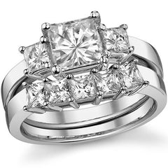 1.9ct (6mm/3.5mm) Princess cut Moissanite Three Stone Ring