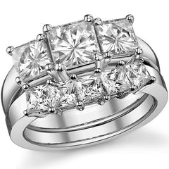 2.2ct (5.5mm/4.5mm) Princess cut Moissanite Three Stone Ring