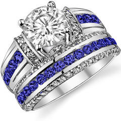 Round & Sapphire/Ruby Moissanite Wedding Set