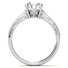 Round Engraved Moissanite Engagement Ring with Milgrain