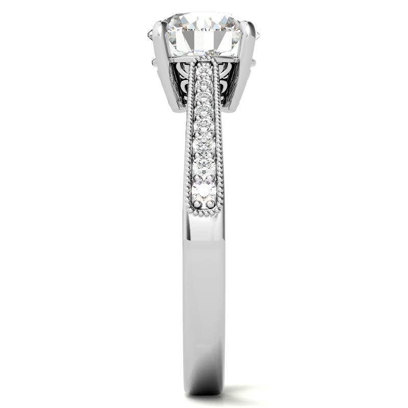 Round Engraved Moissanite Engagement Ring with Milgrain