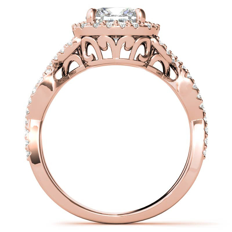 Cushion Infinity Halo Engagement Ring with Scrolls