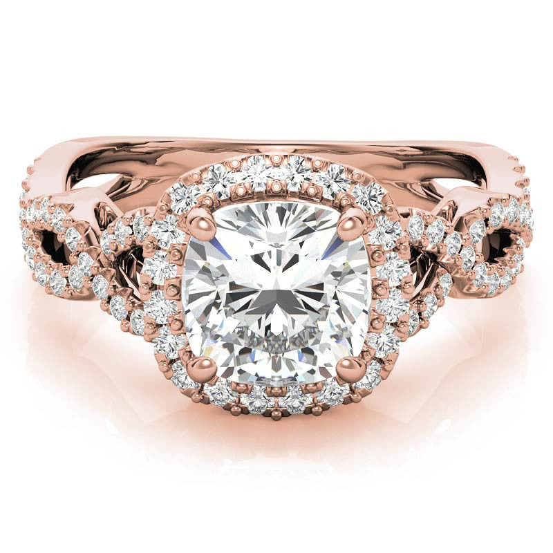 Cushion Infinity Halo Engagement Ring with Scrolls