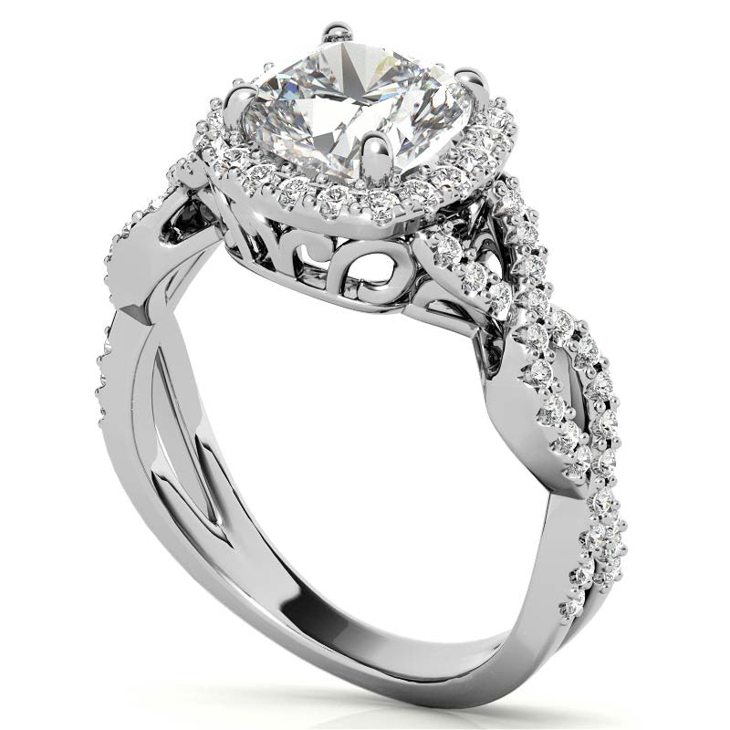 Cushion Infinity Halo Engagement Ring with Scrolls