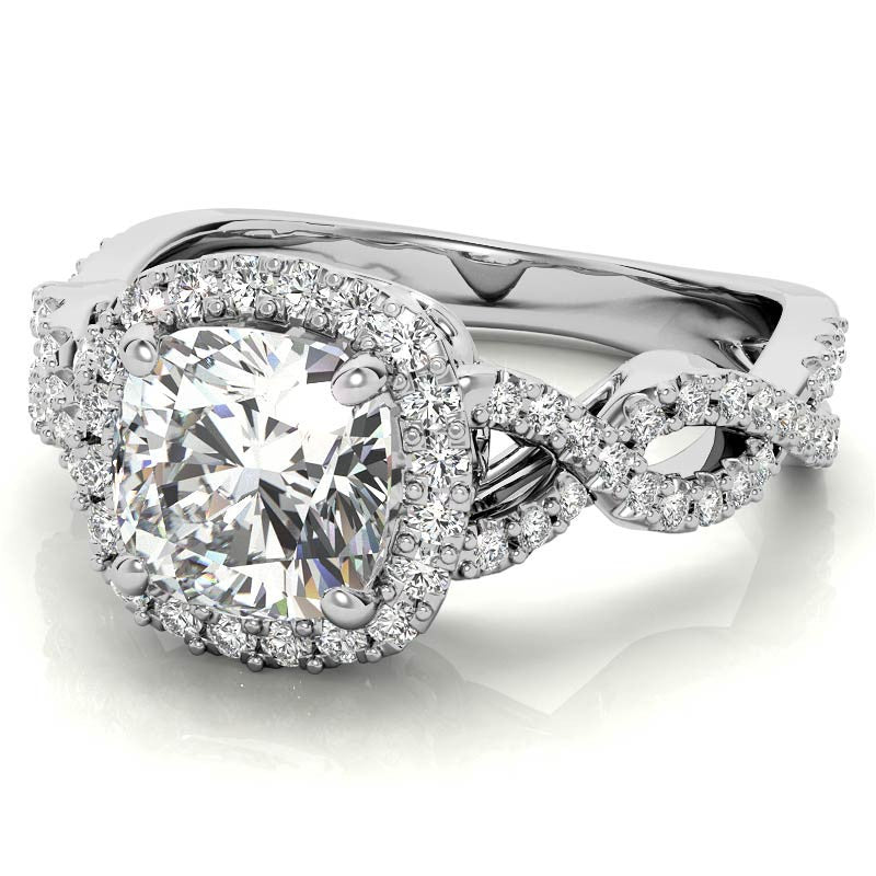 Cushion Infinity Halo Engagement Ring with Scrolls