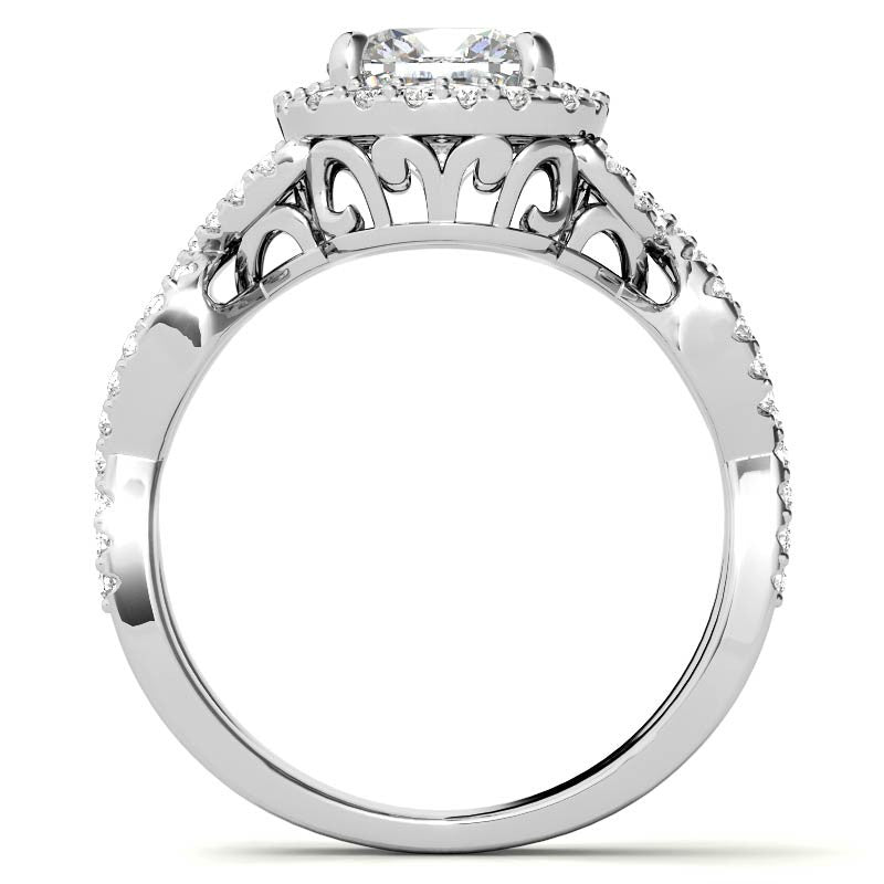 Cushion Infinity Halo Engagement Ring with Scrolls