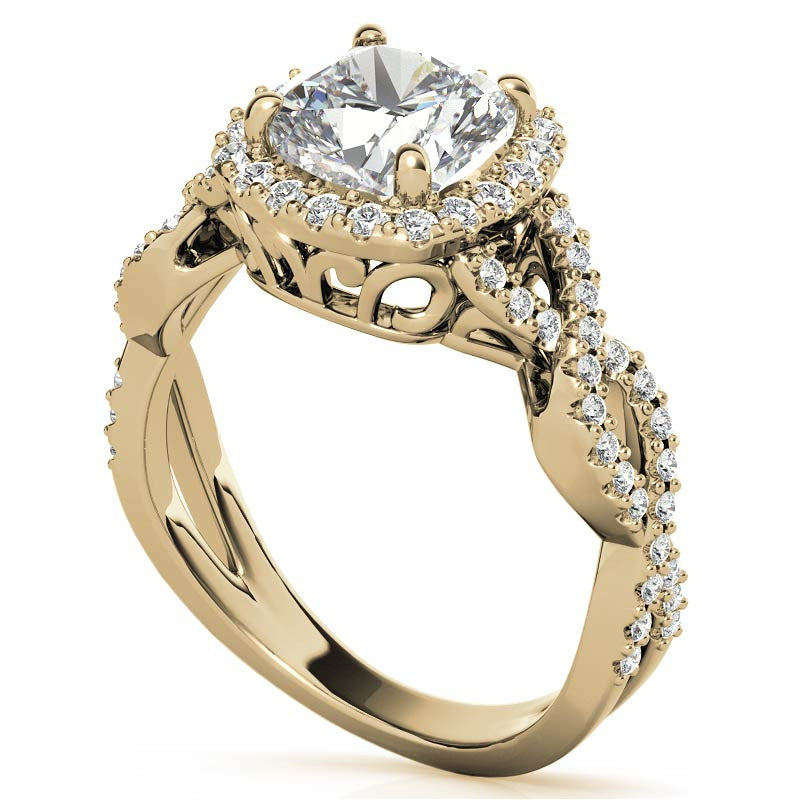 Cushion Infinity Halo Engagement Ring with Scrolls