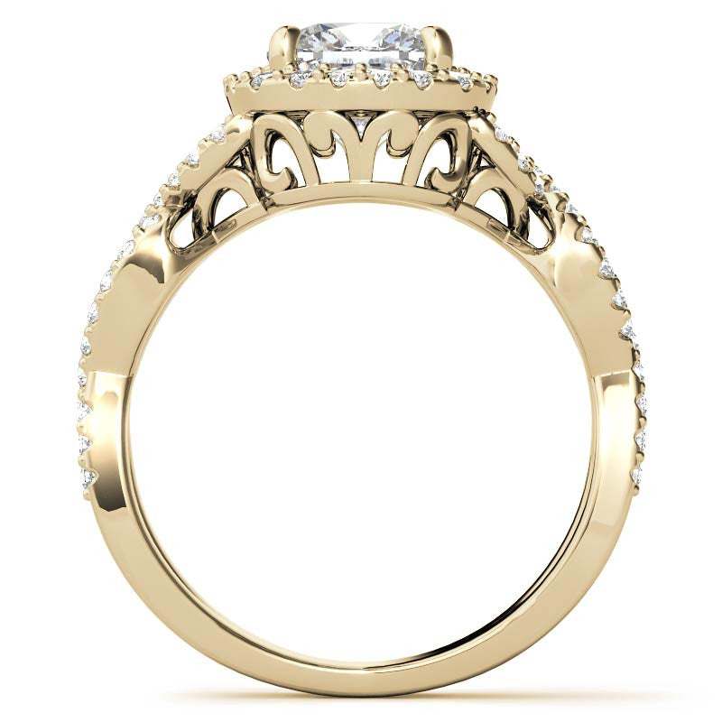 Cushion Infinity Halo Engagement Ring with Scrolls