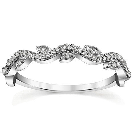 Round Brilliant Diamond Leaf Design Stackable Band