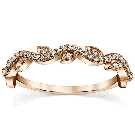 Round Brilliant Diamond Leaf Design Stackable Band
