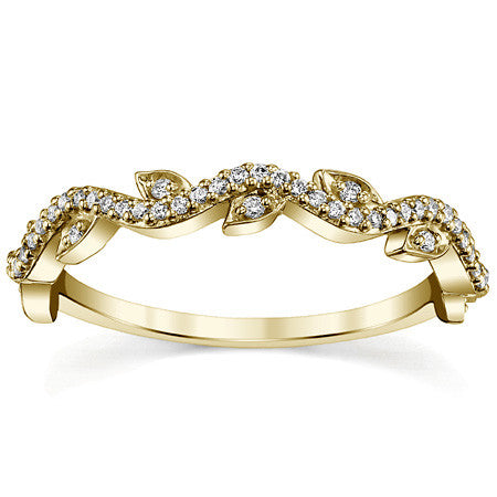 Round Brilliant Diamond Leaf Design Stackable Band