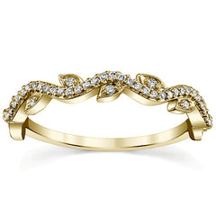 Round Brilliant Diamond Leaf Design Stackable Band