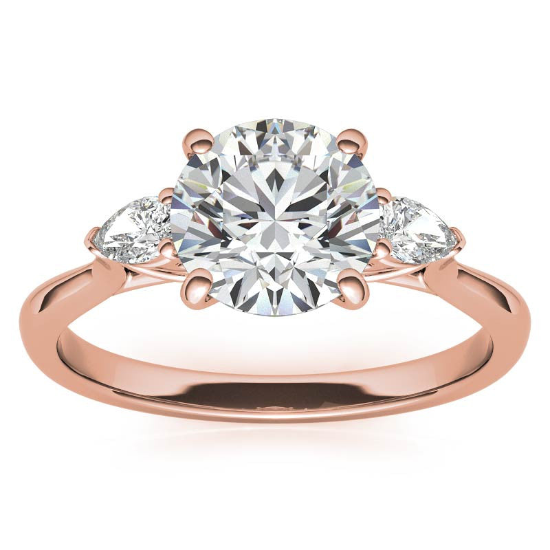 Round and Pear Moissanite Cathedral 3-Stone Ring