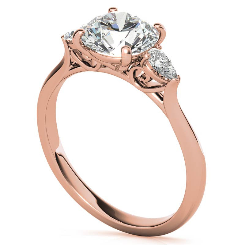 Round and Pear Moissanite Cathedral 3-Stone Ring