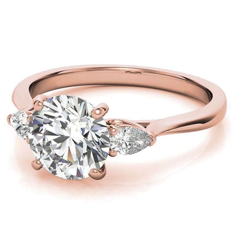 Round and Pear Moissanite Cathedral 3-Stone Ring